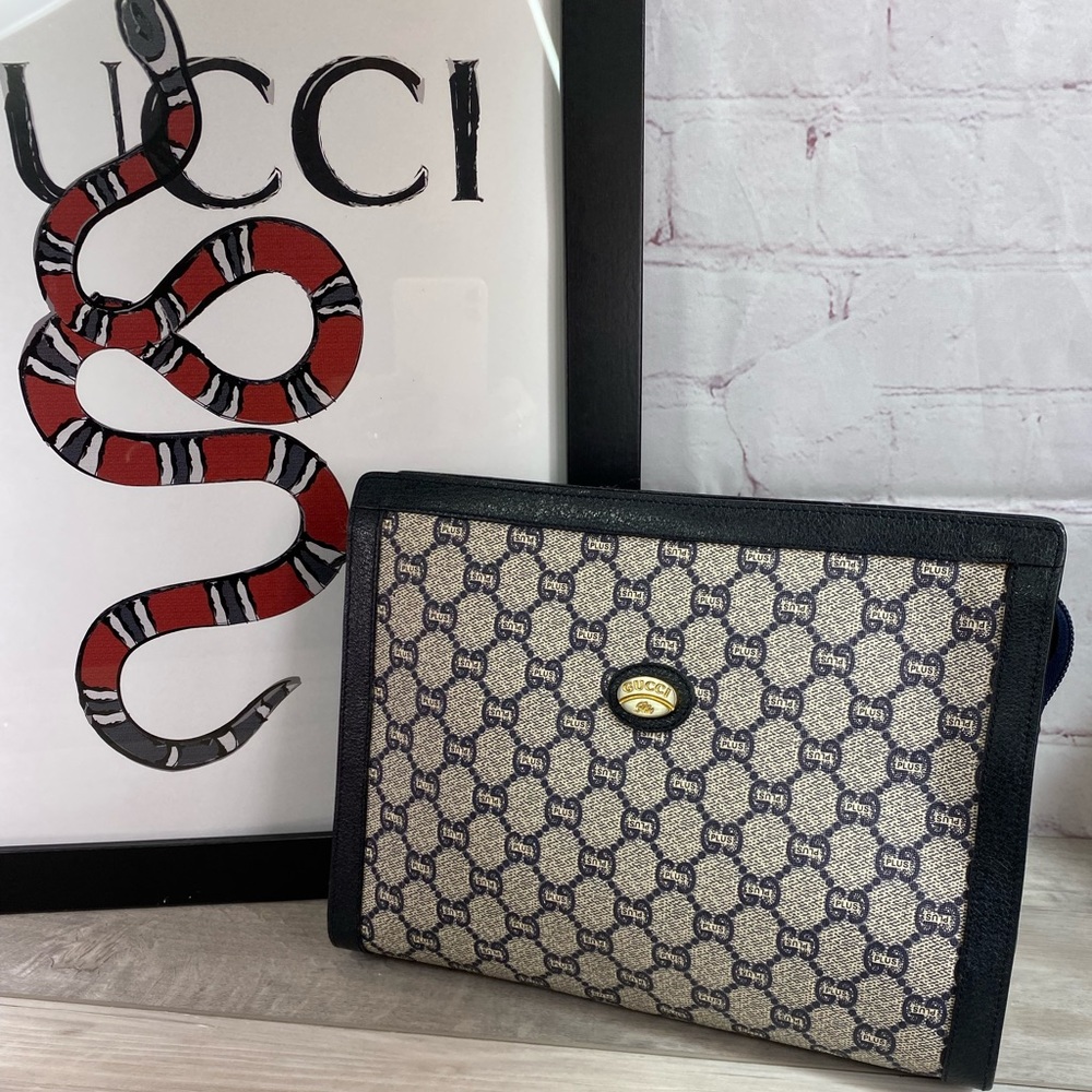 Gucci Navy and Beige Monogram Bag